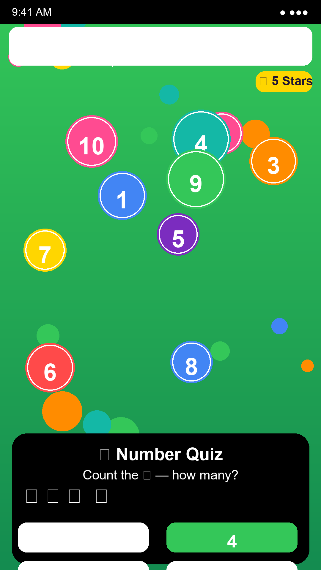 Number bubbles and Number Quiz
